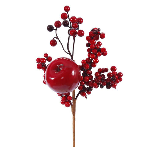 12" Decorative Burgundy Red Artificial Apple and Berry Christmas Pick