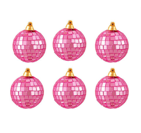 Pack of 6 Bubblegum Pink Mirrored Glass Disco Ball Christmas Ornaments 2.75" (70mm)