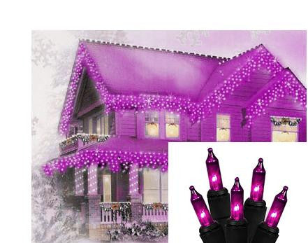 Set of 100 Purple Mini Icicle Halloween Lights - Black Wire