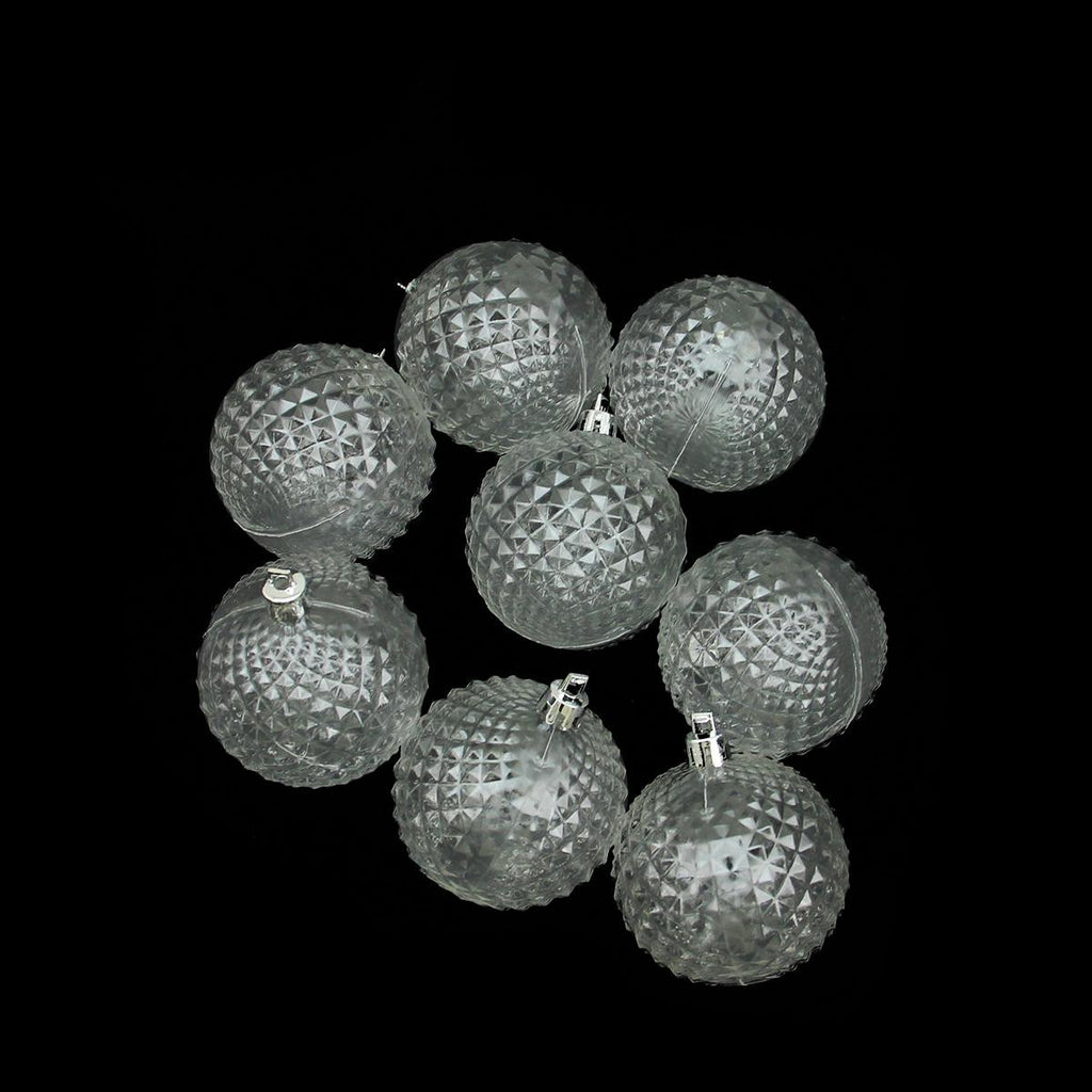 8ct Clear Transparent Diamond Cut Shatterproof Christmas Ball Ornaments 2.5"