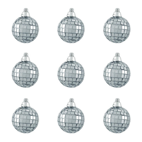 9ct Silver Splendor Mirrored Glass Disco Ball Christmas Ornaments 2.5" (60mm)