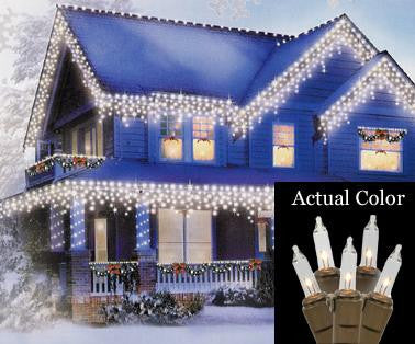 Set of 100 Clear Mini Icicle Christmas Lights 2" Bulb Spacing - Brown Wire