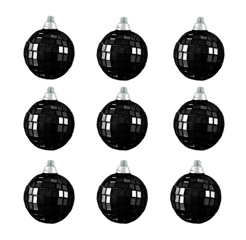 9ct Jet Black Mirrored Glass Disco Ball Christmas Ornaments 2.5" (60mm)