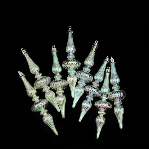 8ct Clear Iridescent Finial Shatterproof Christmas Ornaments 5.25"