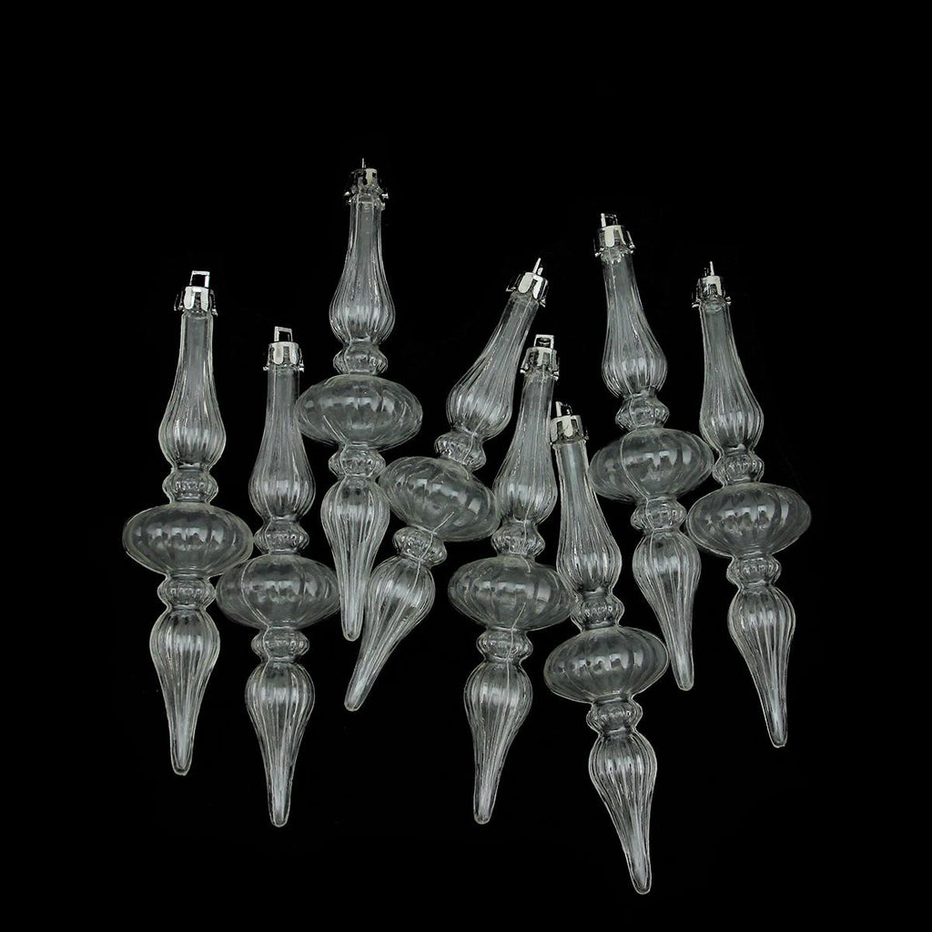 8ct Clear Transparent Finial Shatterproof Christmas Ornaments 5.25"