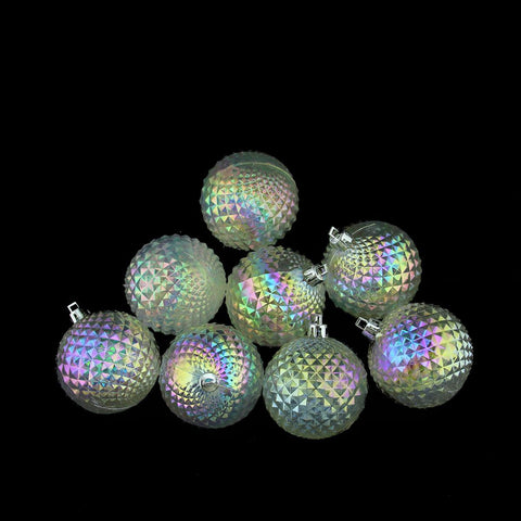 8ct Clear Iridescent Diamond Cut Shatterproof Christmas Ball Ornaments 2.5"