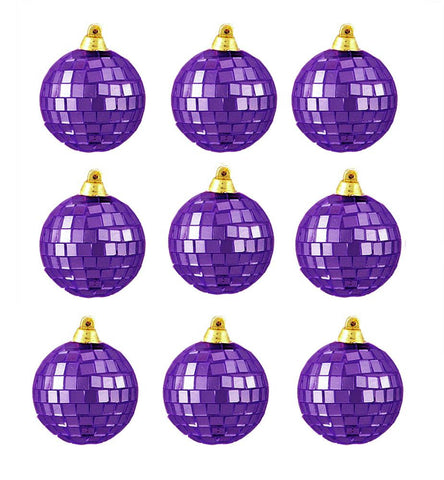 9ct Purple Mirrored Glass Disco Ball Christmas Ornaments 1.5" (40mm)