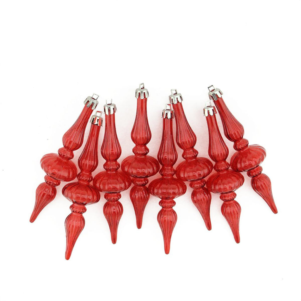 8ct Red Transparent Finial Shatterproof Christmas Ornaments 5.25"