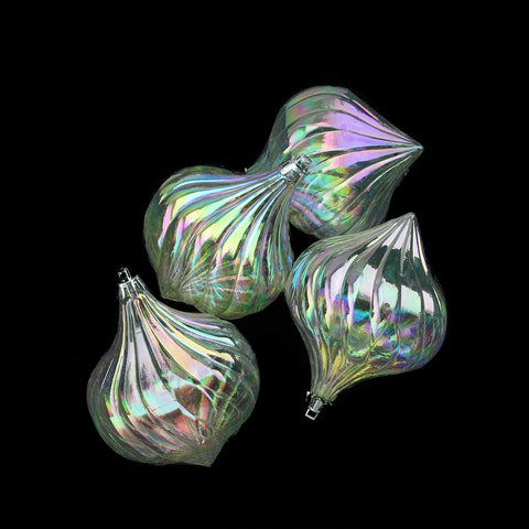 4ct Clear Iridescent Onion Drop Shatterproof Christmas Ornaments 4.5"