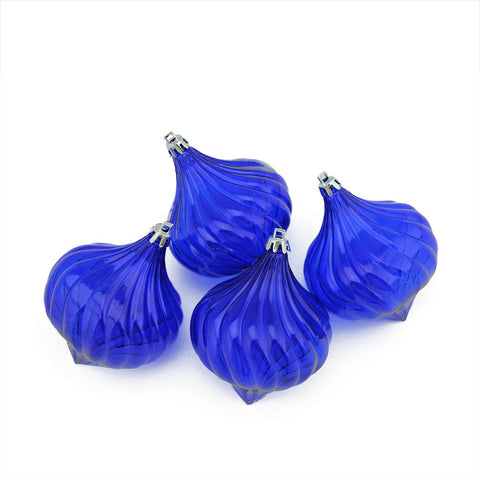 4ct Blue Transparent Onion Drop Shatterproof Christmas Ornaments 4.5"