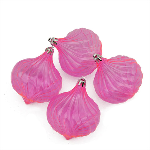 4ct Pink Transparent Onion Drop Shatterproof Christmas Ornaments 4.5"