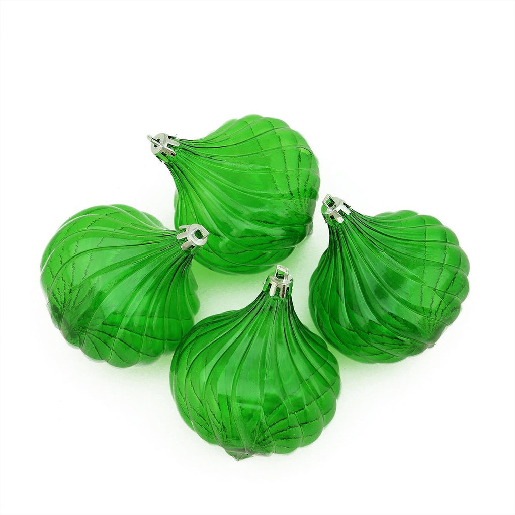 4ct Green Transparent Onion Drop Shatterproof Christmas Ornaments 4.5"