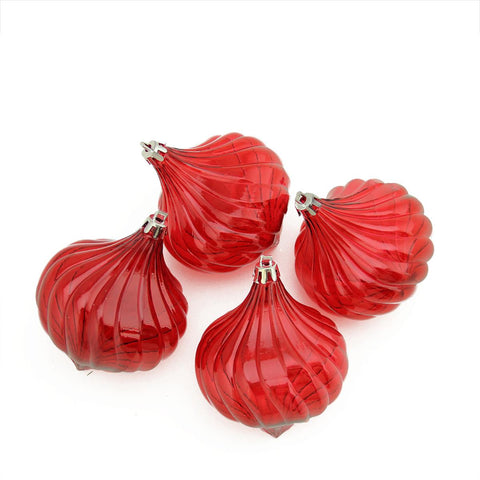 4ct Red Transparent Onion Drop Shatterproof Christmas Ornaments 4.5"