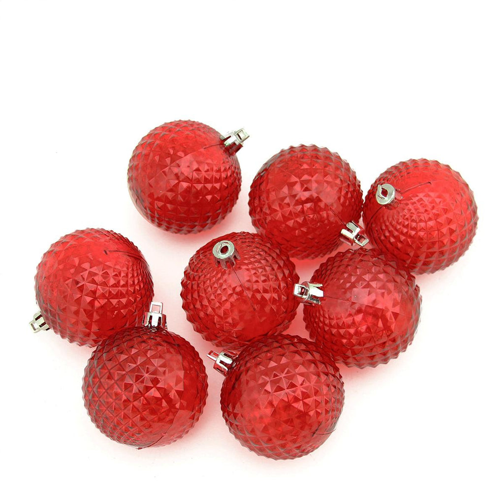 8ct Red Transparent Diamond Cut Shatterproof Christmas Ball Ornaments 2.5"