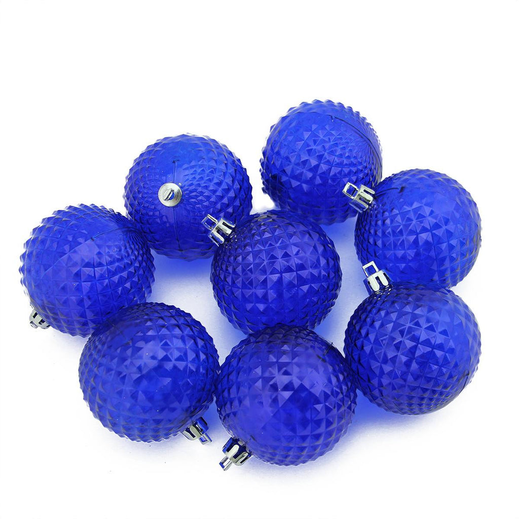 8ct Blue Transparent Diamond Cut Shatterproof Christmas Ball Ornaments 2.5"