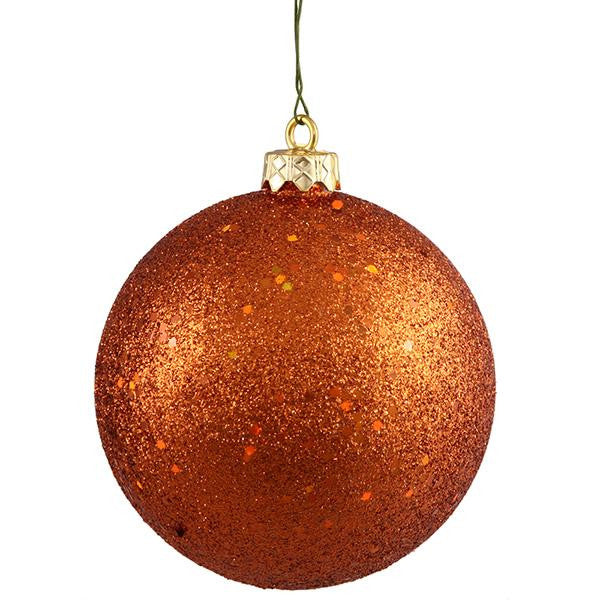 Shatterproof Burnt Orange Holographic Glitter Christmas Ball Ornament 4" (100mm)