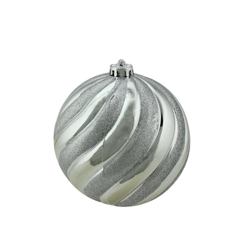 Silver Splendor Glitter Swirl Shatterproof Christmas Ball Ornament 5.5" (140mm)