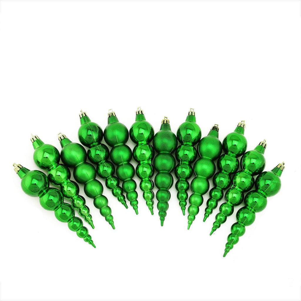 12ct Shiny and Matte Xmas Green Finial Shatterproof Christmas Ornaments 6"