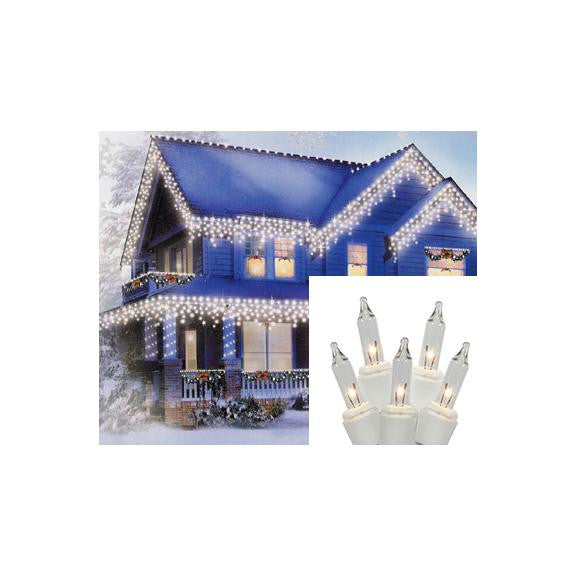 Set of 300 Shimmering Clear Mini Icicle Christmas Lights - White Wire