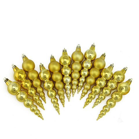 12ct Shiny and Matte Vegas Gold Finial Shatterproof Christmas Ornaments 6"