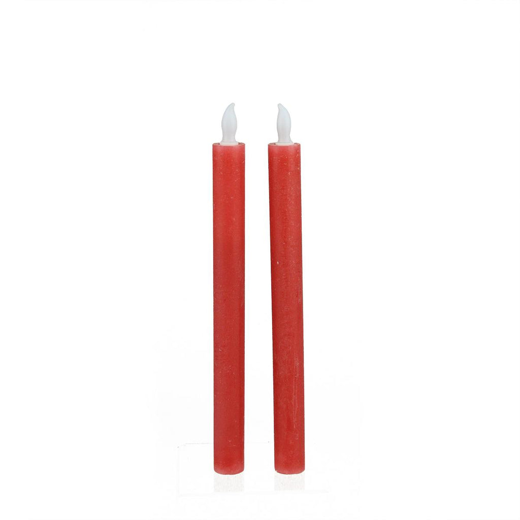 Set of 2 Red Battery Operated Flameless LED Lighted Flickering Wax Christmas Taper Candles 10"