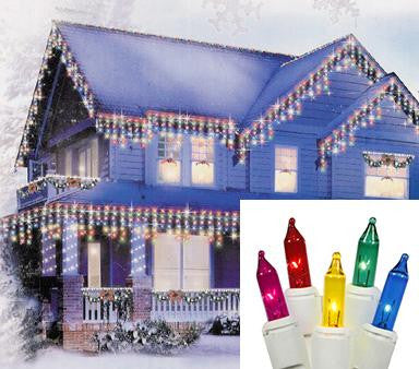 Set of 300 Shimmering Multi-Color Mini Icicle Christmas Lights - White Wire