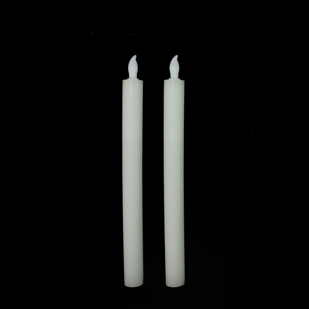 Set of 2 White Battery Operated Flameless LED Lighted Flickering Wax Christmas Taper Candles 10"