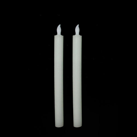 Set of 2 White Battery Operated Flameless LED Lighted Flickering Wax Christmas Taper Candles 10"