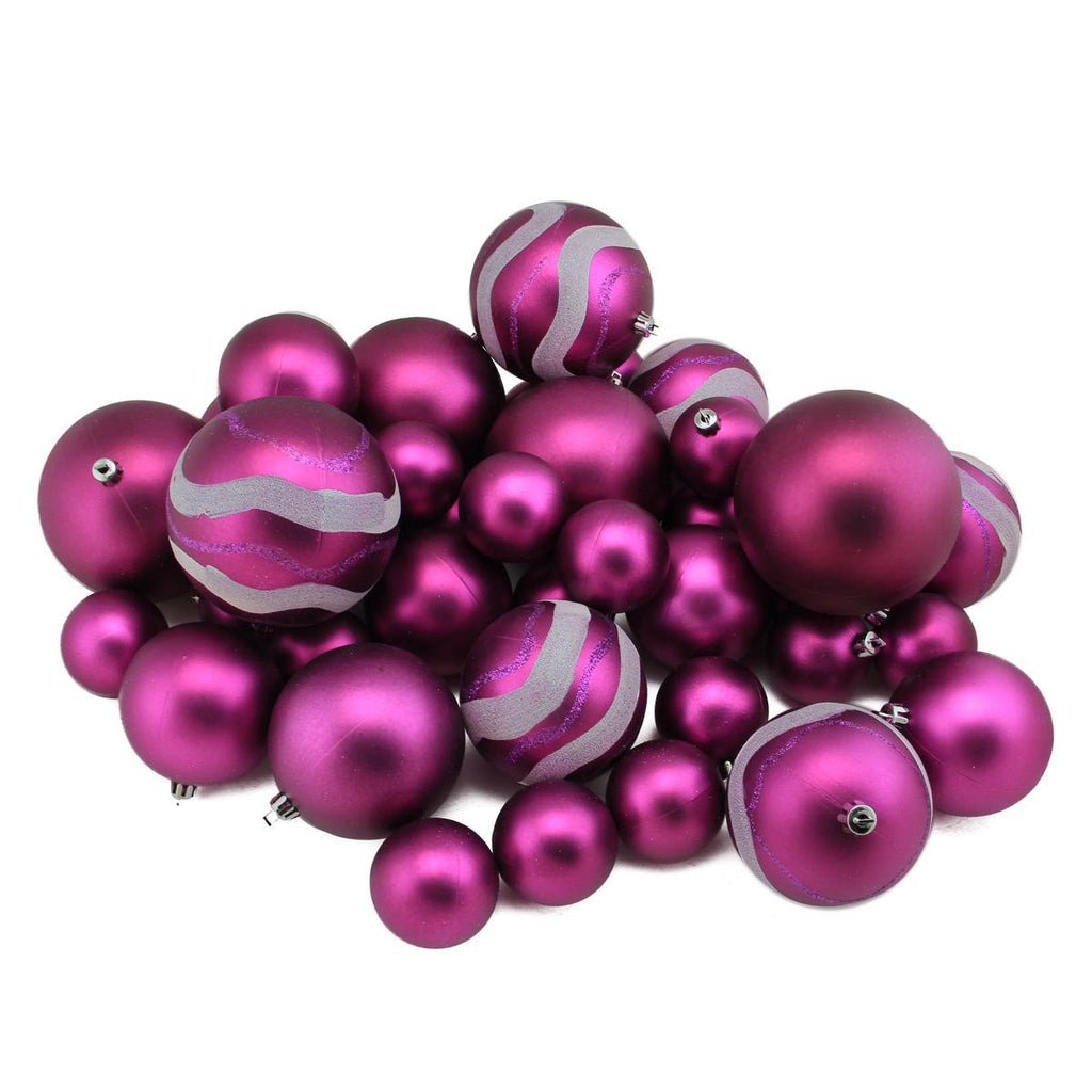 39ct Light Magenta Pink Matte and Glitter Shatterproof Christmas Ball Ornaments 2"-4"