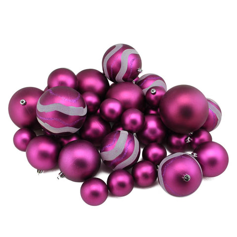 39ct Light Magenta Pink Matte and Glitter Shatterproof Christmas Ball Ornaments 2"-4"