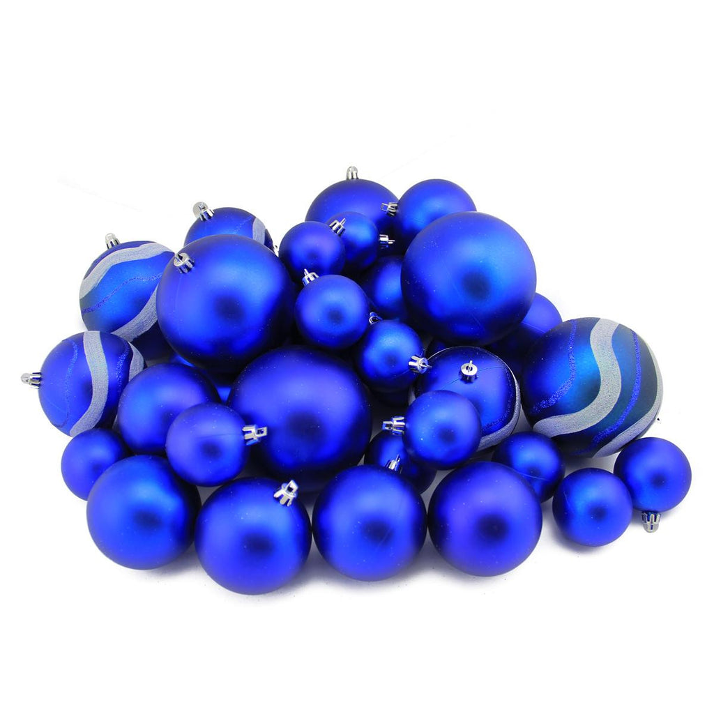 39ct Royal Blue Matte and Glitter Shatterproof Christmas Ball Ornaments 2"-4"