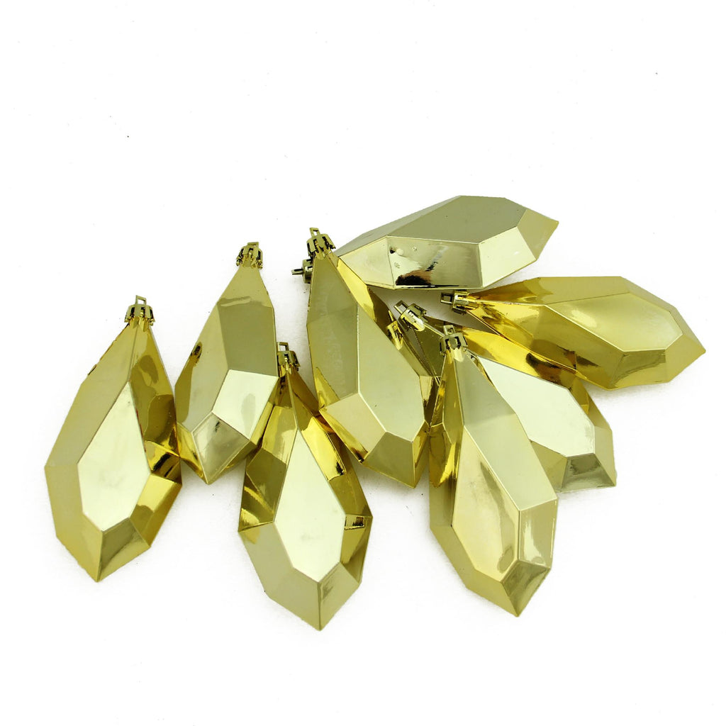 8ct Shiny Gold Glamour Diamond Cut Shatterproof Christmas Drop Ornaments 4.75" (120mm)