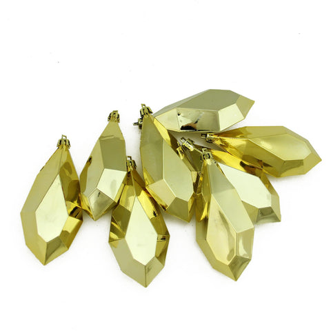 8ct Shiny Gold Glamour Diamond Cut Shatterproof Christmas Drop Ornaments 4.75" (120mm)