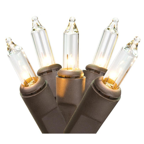 Set of 100 Clear Mini Twinkle Christmas Lights 3.5" Bulb Spacing - Brown Wire