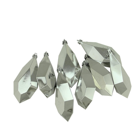 8ct Shiny Silver Splendor Diamond Cut Shatterproof Christmas Drop Ornaments 4.75" (120mm)