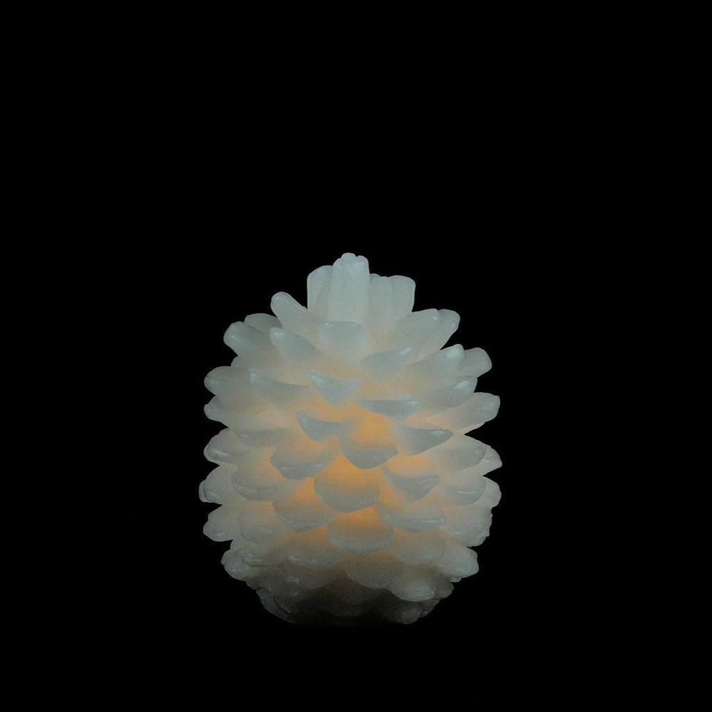 3.75" White Battery Operated Flameless LED Lighted Flickering Pine Cone Christmas Candle