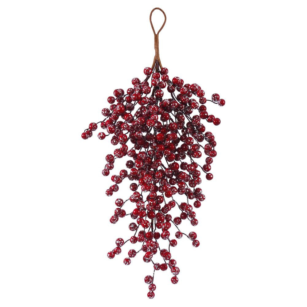 26" Large Winter Iced Red Berry Artificial Christmas Tear Drop Swag