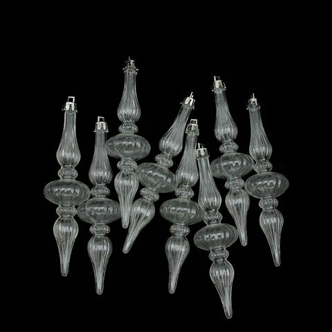 8ct Clear Transparent Spiral Shatterproof Christmas Finial Ornaments 7" (180mm)