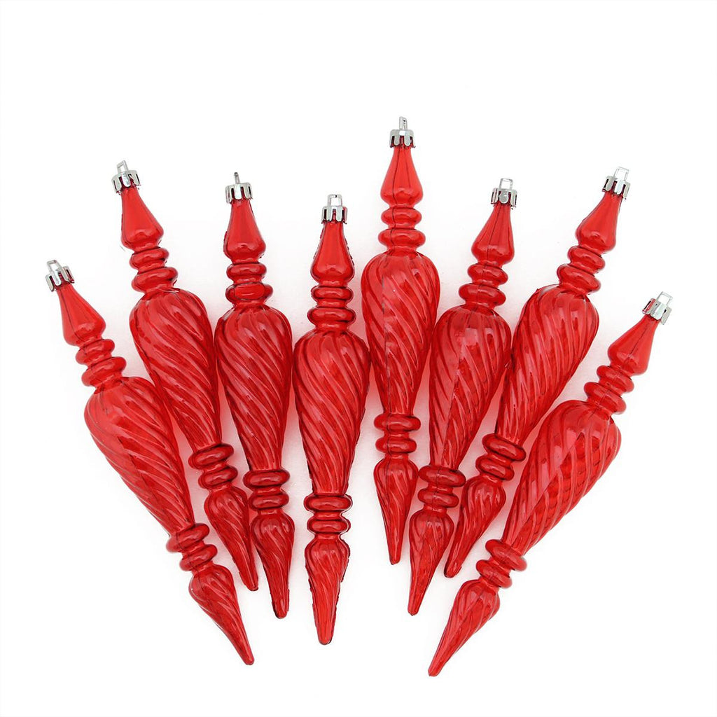 8ct Red Transparent Spiral Shatterproof Christmas Finial Ornaments 7" (180mm)