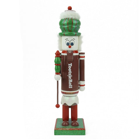 14" Decorative Brown, Red and White TootsieRoll Wooden Christmas Nutcracker Figure