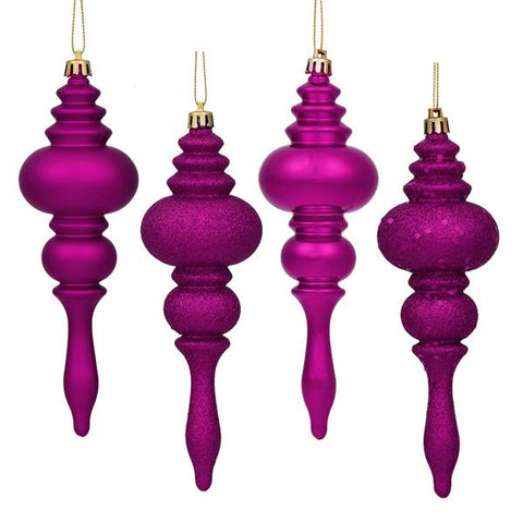 8ct Light Magenta Pink 4-Finish Regal Shatterproof Finial Christmas Ornaments 7"