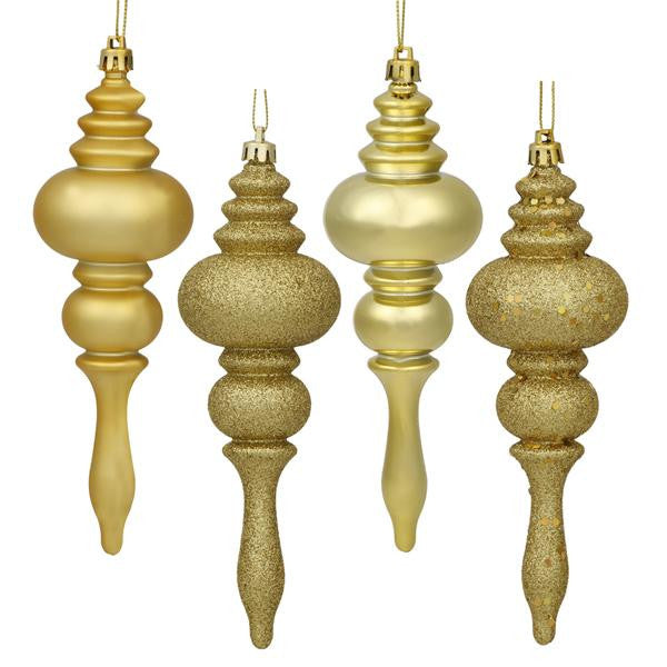 8ct Vegas Gold 4-Finish Regal Shatterproof Finial Christmas Ornaments 7"