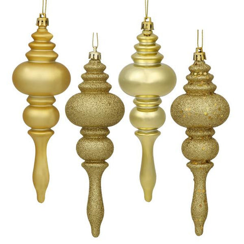 8ct Vegas Gold 4-Finish Regal Shatterproof Finial Christmas Ornaments 7"