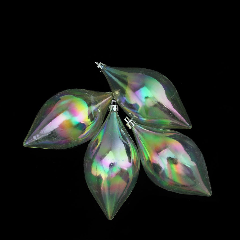 4ct Transparent Iridescent Teardrop Shatterproof Christmas Finial Ornaments 5.25" (130mm)