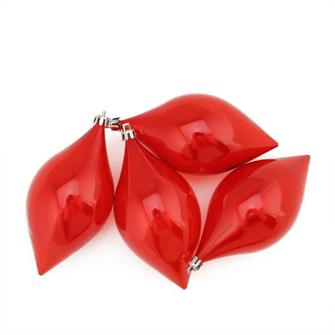 4ct Red Transparent Teardrop Shatterproof Christmas Finial Ornaments 5.25" (130mm)