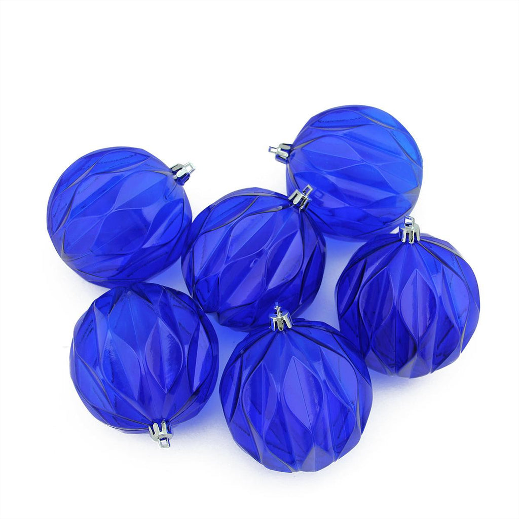 6ct Blue Transparent Rhombus Cut Shatterproof Christmas Ball Ornaments 3"