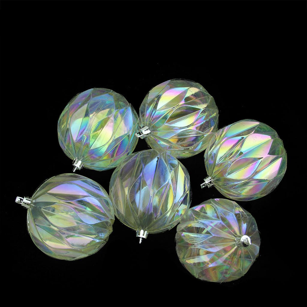 6ct Clear Iridescent Rhombus Cut Shatterproof Christmas Ball Ornaments 3"