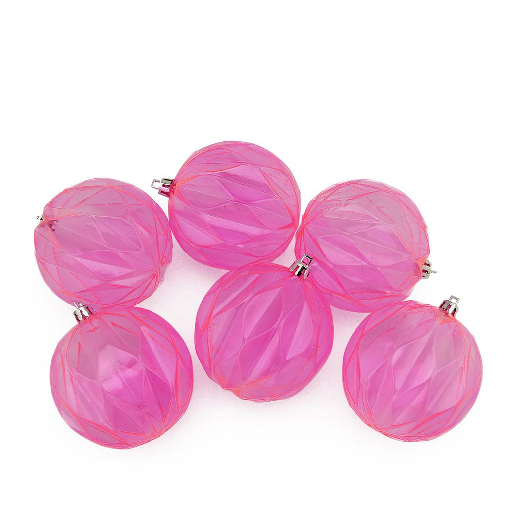 6ct Pink Transparent Rhombus Cut Shatterproof Christmas Ball Ornaments 3"