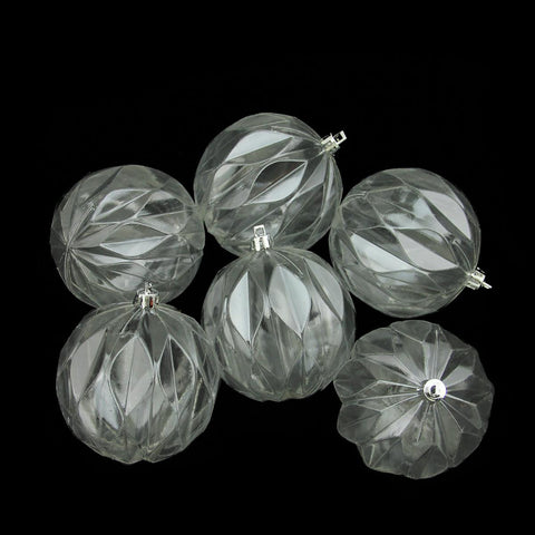 6ct Clear Transparent Rhombus Cut Shatterproof Christmas Ball Ornaments 3"