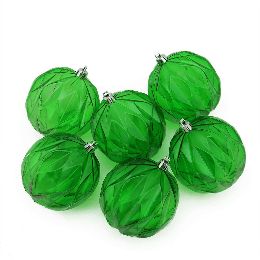 6ct Green Transparent Rhombus Cut Shatterproof Christmas Ball Ornaments 3"